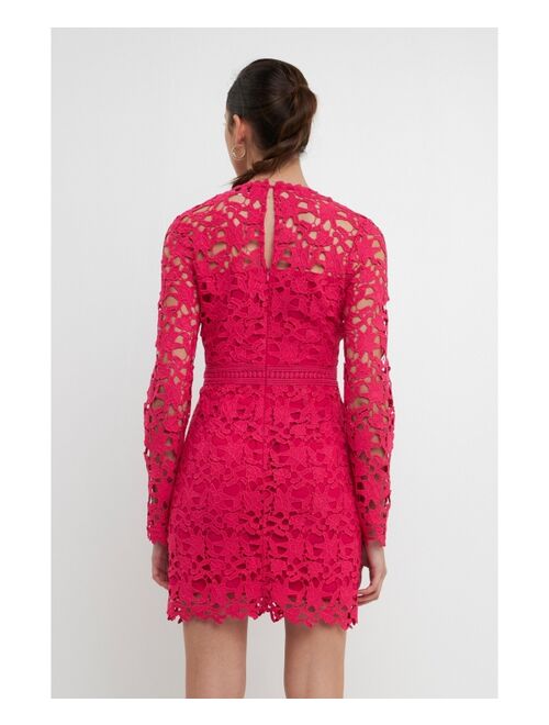 endless rose Women's Long Sleeve Lace Mini Dress