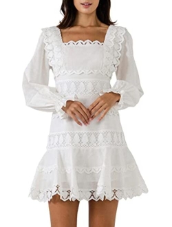 Women's Square Neckline Lace Trim Dress