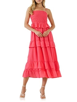 Women's Multi Tiered Mini Gingham Maxi Dress