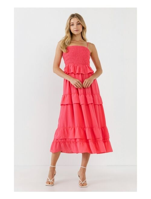 endless rose Women's Multi Tiered Mini Gingham Maxi Dress