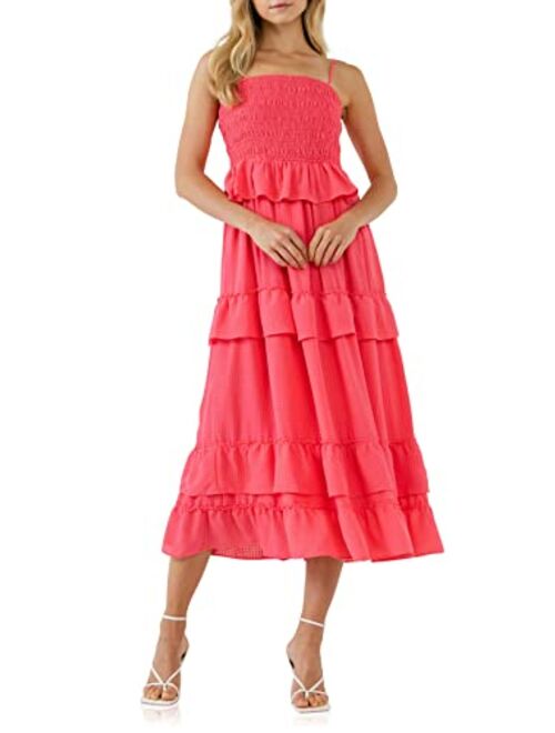 endless rose Women's Multi Tiered Mini Gingham Maxi Dress