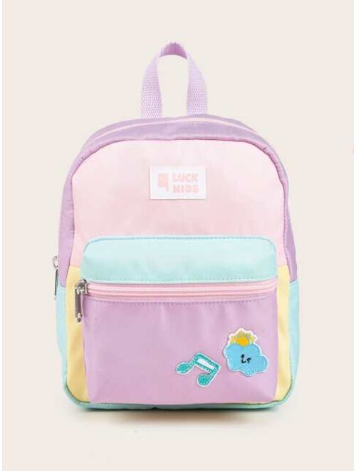 Shein Girls Colorblock Classic Backpack Cartoon & Letter Patches Decor