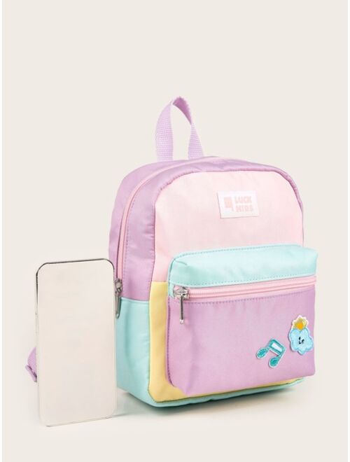 Shein Girls Colorblock Classic Backpack Cartoon & Letter Patches Decor