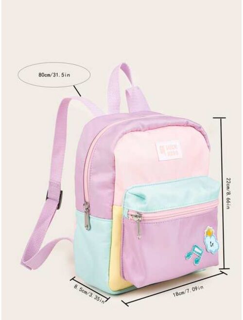 Shein Girls Colorblock Classic Backpack Cartoon & Letter Patches Decor