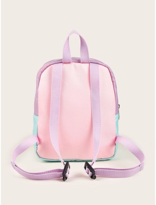 Shein Girls Colorblock Classic Backpack Cartoon & Letter Patches Decor