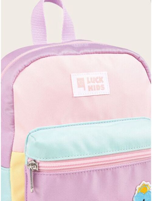 Shein Girls Colorblock Classic Backpack Cartoon & Letter Patches Decor