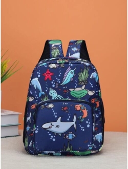 Shein Boys Cartoon Pattern Backpack With Adjustable-strap