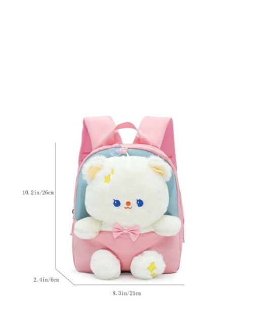 Shein Kid's Backpack For Kindergarten Girls, Cute Cartoon Plush Bear Decorated School Bag