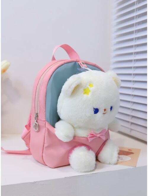 Shein Kid's Backpack For Kindergarten Girls, Cute Cartoon Plush Bear Decorated School Bag