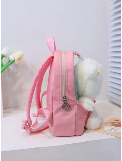 Shein Kid's Backpack For Kindergarten Girls, Cute Cartoon Plush Bear Decorated School Bag