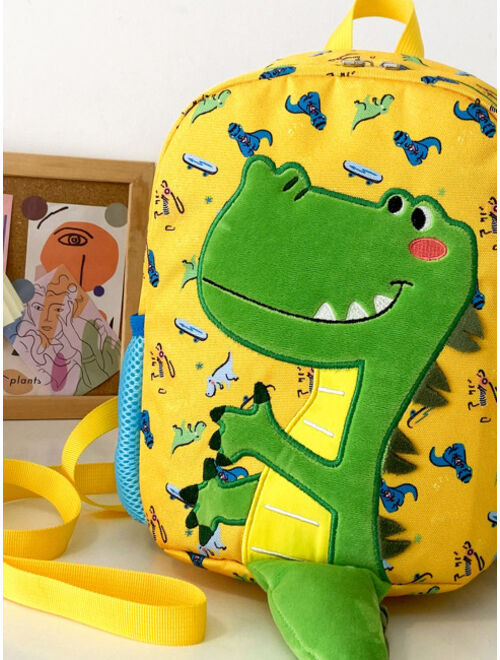 Shein Kid Cartoon Dinosaur Pattern Double-layer Mesh Pocket College Style Backpack, Daily & Travel Bag