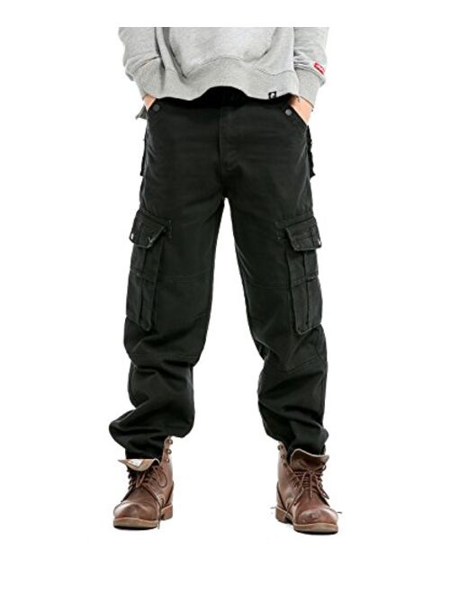 Idopy Men`s Loose Fit Motorcycle Multi-Pockets Workwear Denim Cargo Jeans Plus Size