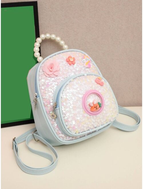 Shein Kids' Pvc Sparkly Cute Backpack With Unicorn Pearl Decoration, Multifunctional, Adjustable Straps, Four Colors Available