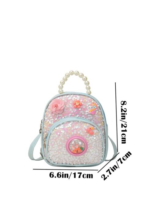 Shein Kids' Pvc Sparkly Cute Backpack With Unicorn Pearl Decoration, Multifunctional, Adjustable Straps, Four Colors Available