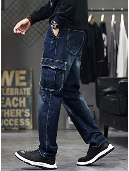 Idopy Men`s Cargo Jeans Regular Stretchy Motorcycle Distressed Denim Pants