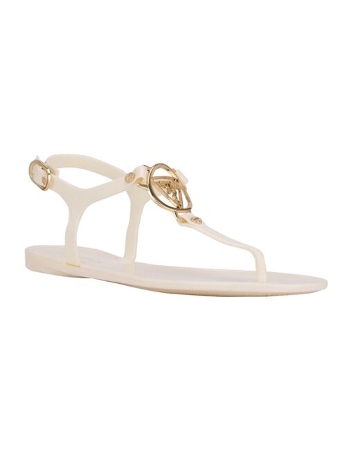 GUESS Women's Janee Open Toe Jelly T-strap Flat Fashion Sandals