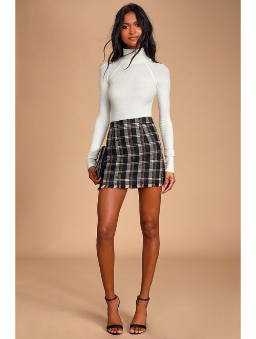 Sage the Label French Duo Black Multi Plaid Mini Skirt