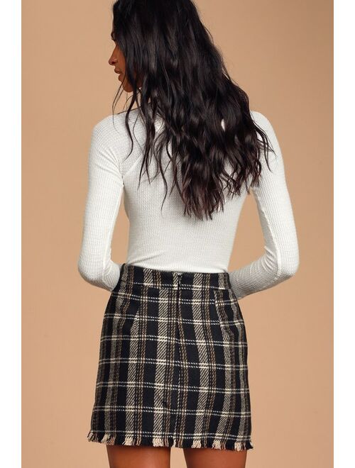 Sage the Label French Duo Black Multi Plaid Mini Skirt