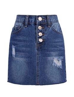 Girls Casual Mid Waisted Washed Ripped A-Line Denim Short Skirt 4-13 Years