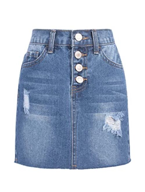 Arshiner Girls Casual Mid Waisted Washed Ripped A-Line Denim Short Skirt 4-13 Years