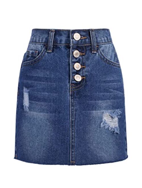 Arshiner Girls Casual Mid Waisted Washed Ripped A-Line Denim Short Skirt 4-13 Years