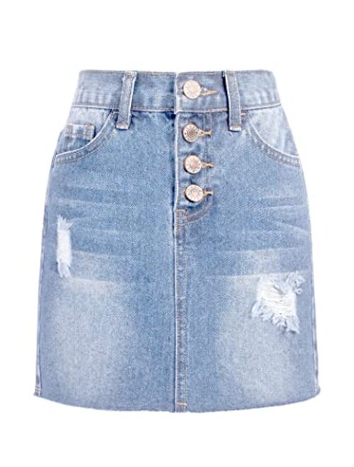 Arshiner Girls Casual Mid Waisted Washed Ripped A-Line Denim Short Skirt 4-13 Years