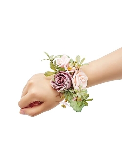 AJOYEGG Wrist Corsage Wristlet Band Bracelet: Set of 6 Corsage Flower for Women Bride Bridesmaid Wedding Prom(Dusty Blue)