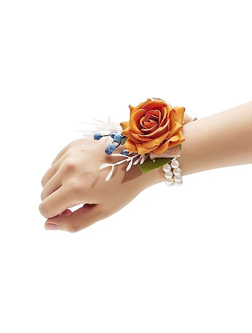 AJOYEGG Wrist Corsage Wristlet Band Bracelet: Set of 6 Corsage Flower for Women Bride Bridesmaid Wedding Prom(Dusty Blue)