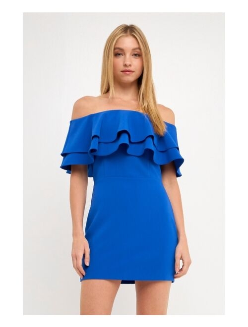 endless rose Women's Ruffled Off Shoulder Mini Dress