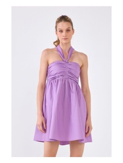 Women's Ruched Halter Neck Flounce Dress