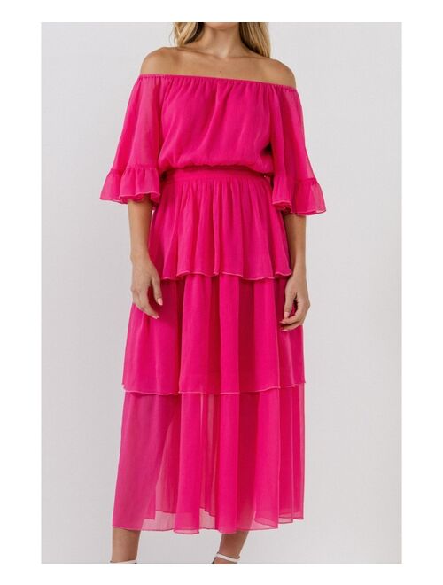 endless rose Women's Off-The-Shoulder Tiered Maxi Dress