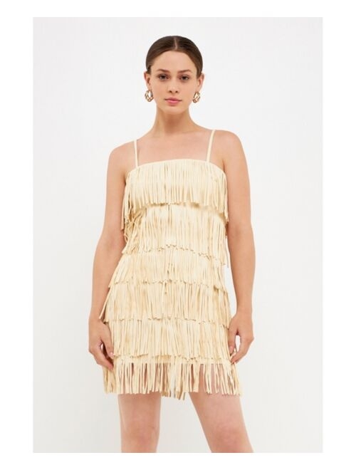 endless rose Women's Suede Fringed Spaghetti Dress