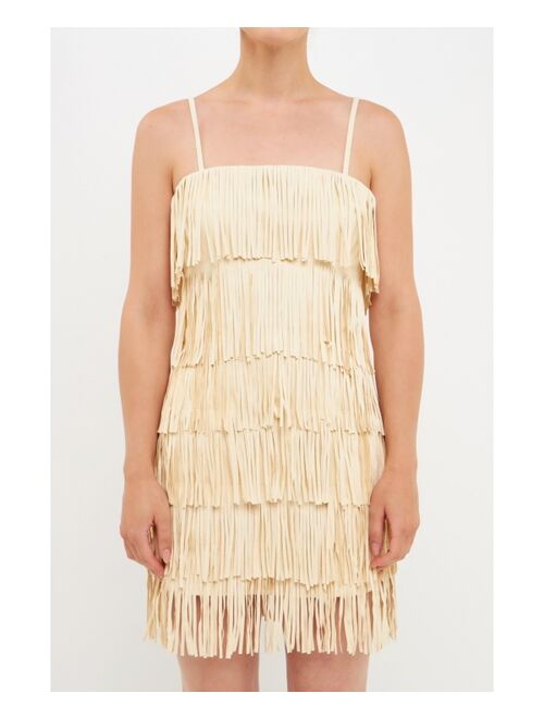 endless rose Women's Suede Fringed Spaghetti Dress