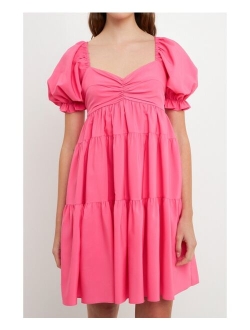 Women's Classic Sweetheart Tiered Mini with Puff Sleeves Dress