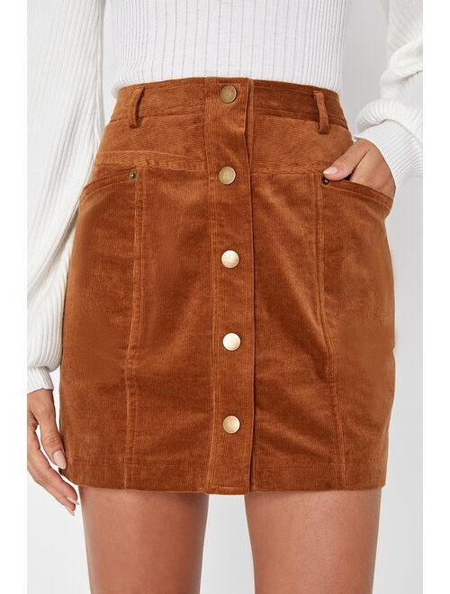 Lulus Charming Feeling Rust Brown Corduroy Mini Skirt