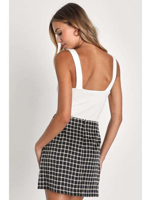 Lulus Uptown Energy Black and White Plaid Satin Mini Skirt