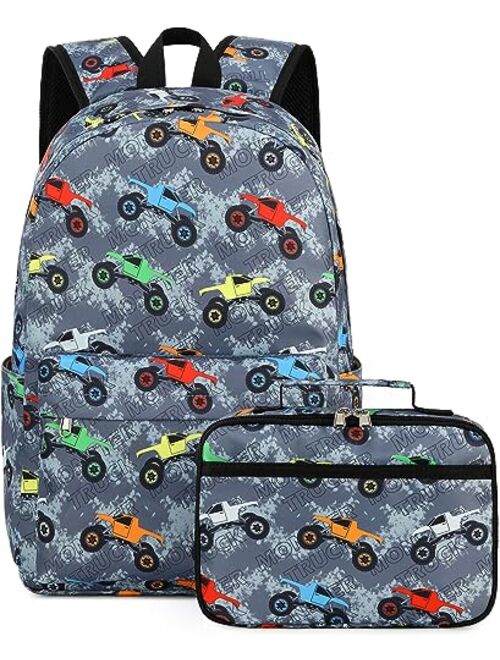 LEDAOU Kids School Backpack with Lunch Box for Boy Kindergarten BookBag School Bag Preschool Kindergarten Toddler Backpack (Robots Navy)