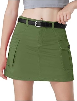 Mebius Girls Cargo Skirt Cotton Elastic High Waist A-Line Short Mini Skirt with Pockets for School Casual 8-14Y