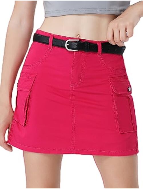 Mebius Girls Cargo Skirt Cotton Elastic High Waist A-Line Short Mini Skirt with Pockets for School Casual 8-14Y