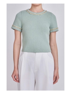 Women's Chain Trim Knit Short Sleeve Top