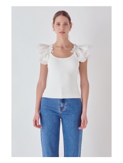 Women's Organza Ruffle with Knit Top