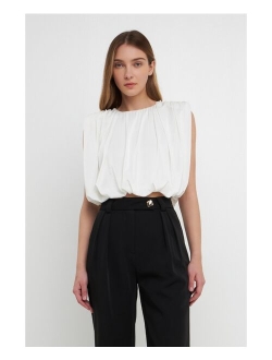 Women's Shirred Shoulder Cropped Top