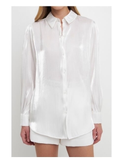 Women's Shiny Sheer Dress Shirt Top