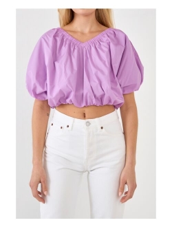 Women's Cropped V-neckline Puff Top