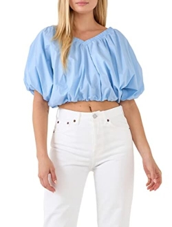 Women's Cropped V-neckline Puff Top