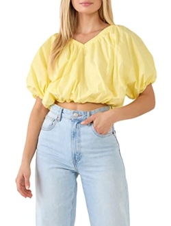 Women's Cropped V-neckline Puff Top