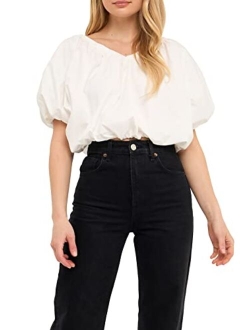 Women's Cropped V-neckline Puff Top