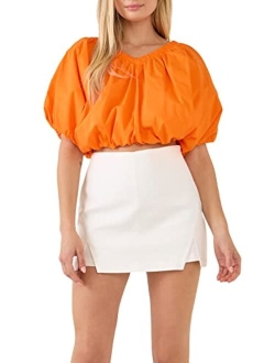 Women's Cropped V-neckline Puff Top