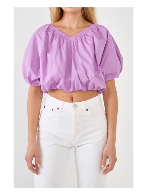 ENDLESS ROSE Women's Cropped V-neckline Puff Top