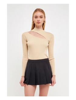 Women's Cut Out Sweater Top with Round Neckline